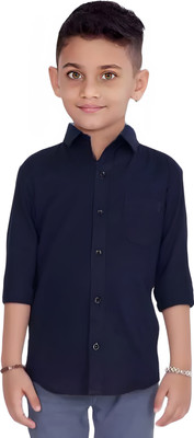 Radhe Govind Boys Solid Casual Dark Blue Shirt