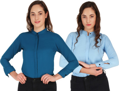 SHANAYA MODA Women Solid Casual Green, Grey Shirt(Pack of 2)