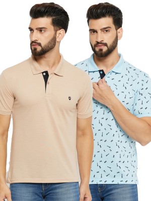 XFOX Embroidered Men Polo Neck Beige T-Shirt