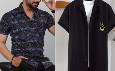 GrecoClothStore Men Printed Casual Blue Shirt