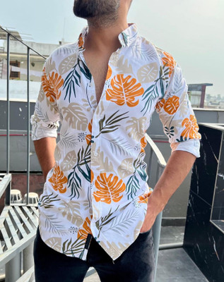 PM ENTERPRISE Men Printed Casual Orange, White Shirt