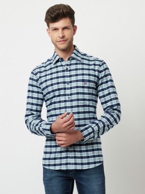 CRIMSOUNE CLUB Men Checkered Casual Blue Shirt