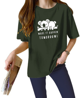 INFIRAX Printed Women Round Neck Green, White T-Shirt