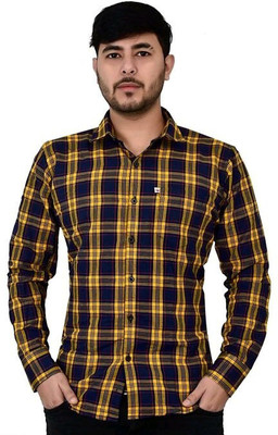 Marc Laurent Men Checkered Casual Yellow, Dark Blue, Red Shirt