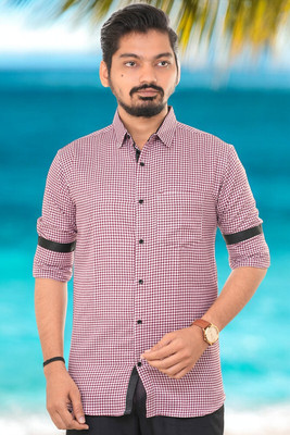 PUBHIZA Men Checkered Casual Maroon Shirt