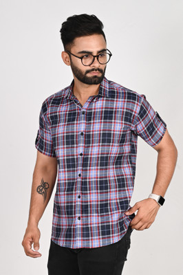 METRONAUT Men Checkered Casual Blue Shirt