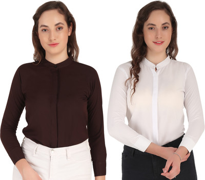 Hunoor Women Solid Casual Blue, Black Shirt(Pack of 2)