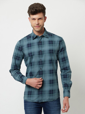 CRIMSOUNE CLUB Men Checkered Casual Blue Shirt