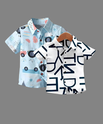KILLER Boys Printed Casual Blue, Dark Blue Shirt(Pack of 2)