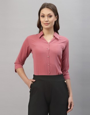 Keenuu Women Solid Formal Pink Shirt