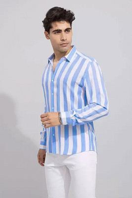 BLNG Men Striped Casual Blue Shirt