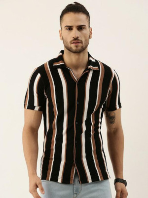 flying queen Men Striped Casual Black Shirt