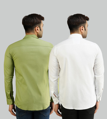 youth first Men Solid Casual Light Green, White Shirt(Pack of 2)