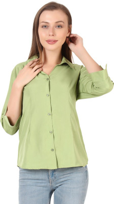 Giggles Women Solid Casual Light Green Shirt