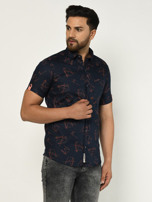 Apuesto Men Printed Casual Dark Blue Shirt