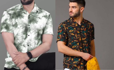 Men Printed, Floral Print Casual Green Shirt