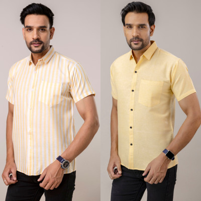 Auzanoor Collection Men Solid Casual Yellow Shirt(Pack of 2)
