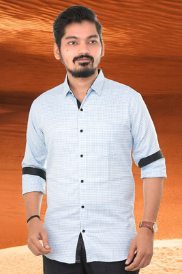 PUBHIZA Men Checkered Casual Light Blue Shirt