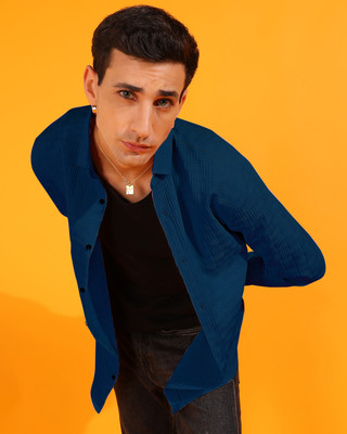 INDICLUB Men Self Design Casual Blue Shirt
