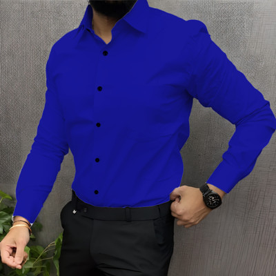 Durva Enterprise Men Solid Casual Blue Shirt