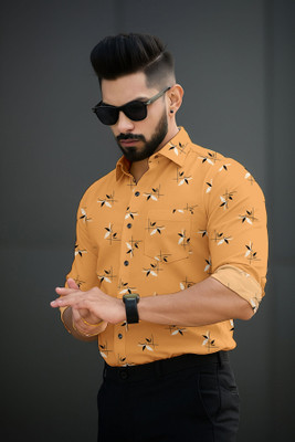 SHUBHFLAX Men Printed Casual Yellow Shirt