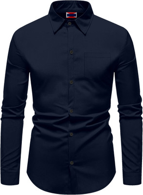 Lipsaa Men Solid Casual Dark Blue Shirt