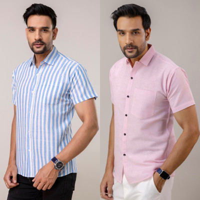 AUZAAI COLLECTION Men Solid Casual Blue Shirt(Pack of 2)
