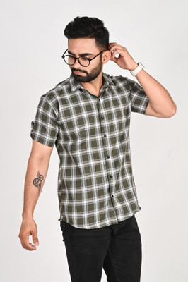 METRONAUT Men Checkered Casual Green Shirt