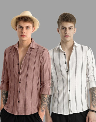 TIGERSNAKE Men Solid Casual Cream, White Shirt