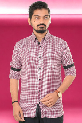 PUBHIZA Men Checkered Casual Maroon Shirt