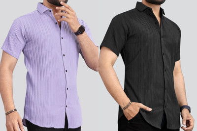 Men Self Design, Striped Casual Multicolor Shirt(Pack of 2)