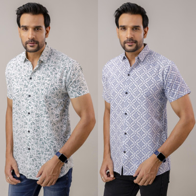 AuzaSho Collection Men Printed Casual Green Shirt(Pack of 2)