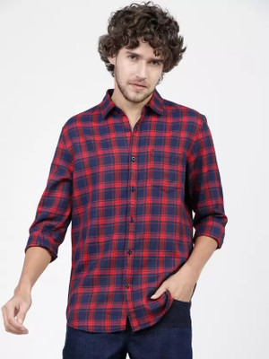 tinctruv Men Checkered Casual Red Shirt