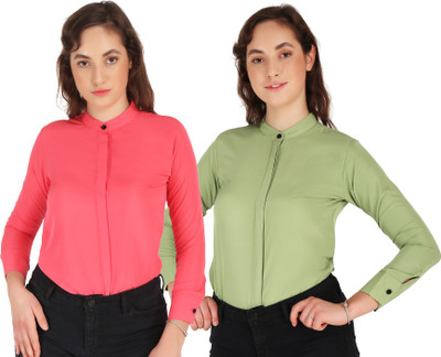 Hunoor Women Solid Casual Multicolor, Maroon Shirt(Pack of 2)