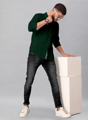SURRT FASHION Men Solid Casual Dark Green Shirt