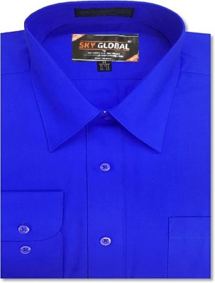 Sky Global Men Solid Casual Blue Shirt