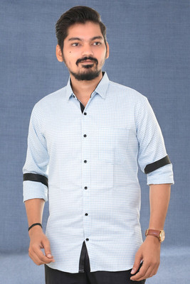 PUBHIZA Men Checkered Casual Light Blue Shirt