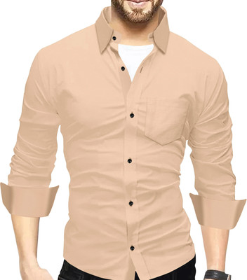 SHLOK TREND Men Solid Casual Beige Shirt