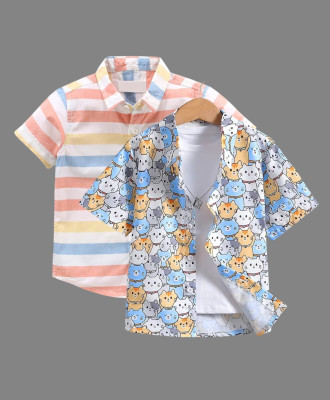 KILLER Boys Printed Casual Pink, Multicolor Shirt(Pack of 2)