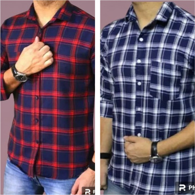 Mark Leurent Men Checkered Casual Red Shirt