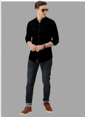 SURRT FASHION Men Solid Casual Black Shirt