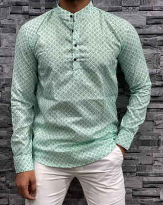 VS Collection Men Printed Straight Kurta(Light Green)