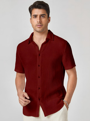 Webric Men Self Design Formal Maroon Shirt