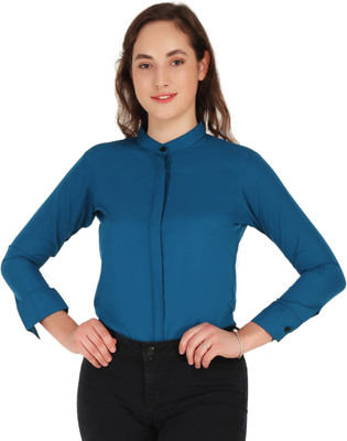 Hunoor Women Solid Casual Blue Shirt