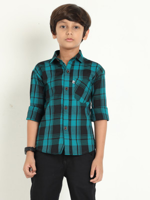 ALLWIN PAUL Boys Checkered Casual Blue Shirt