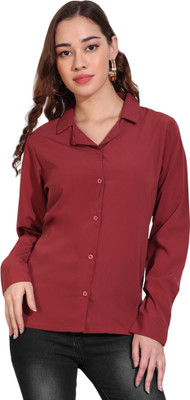 fithub Women Solid Casual Maroon Shirt