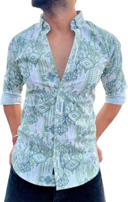 Siyara Men Printed Casual White, Light Green, Blue Shirt