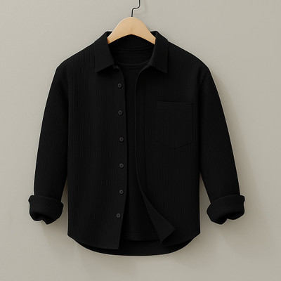 NOTETO Men Solid Casual Black Shirt