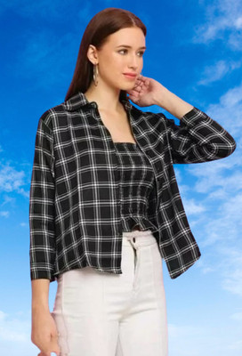 alisha crashan Women Striped Casual Black Shirt