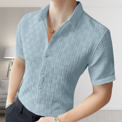 Varni Creation Men Self Design Casual Light Blue Shirt